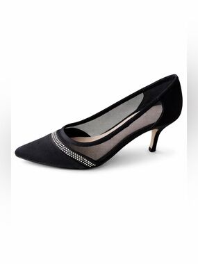 I. Miller Baelie Black Satin Mesh Rhinestone Pumps Women’s 7.5M Heels